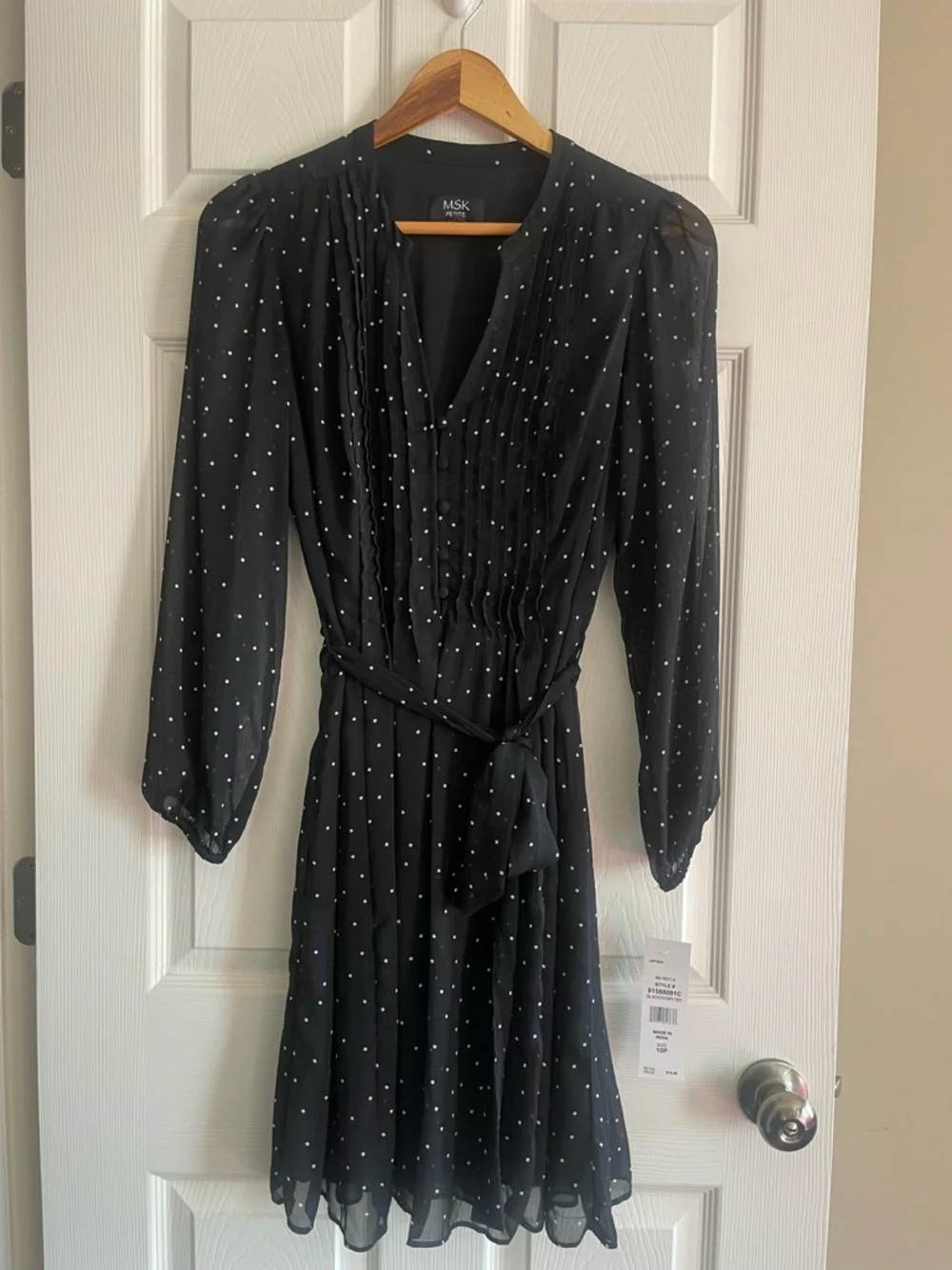 MSK Black Mini Dress with White Polka Dots - Picture 3 of 5